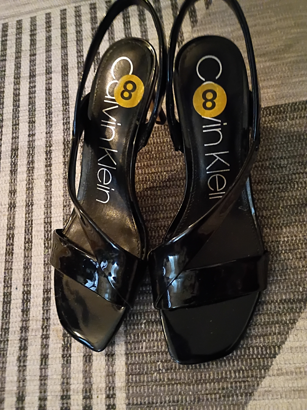 Calvin Klein Glossy Black Patent Slingback Heels